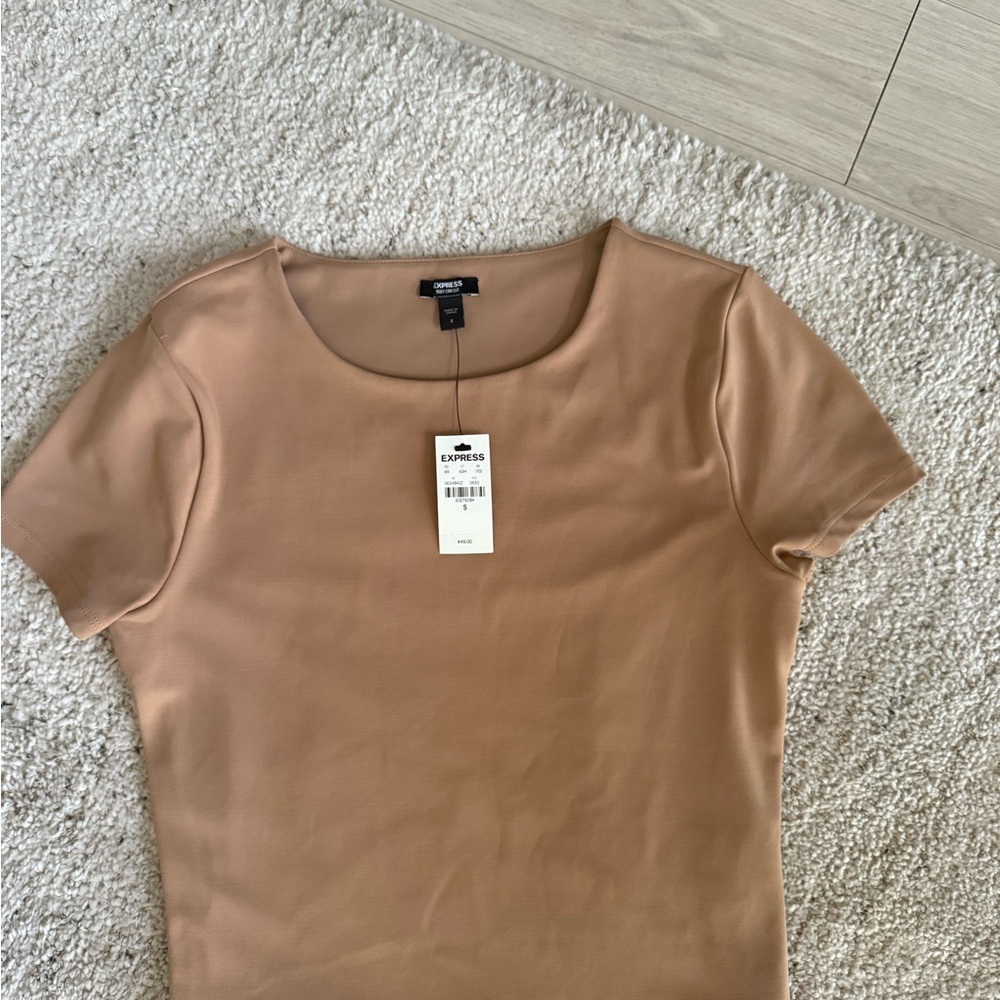 Express Tan Fitted Short Sleeve T-Shirt